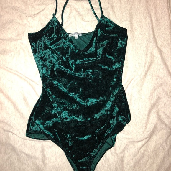 Charlotte Russe Tops - Green crushed velvet bodysuit